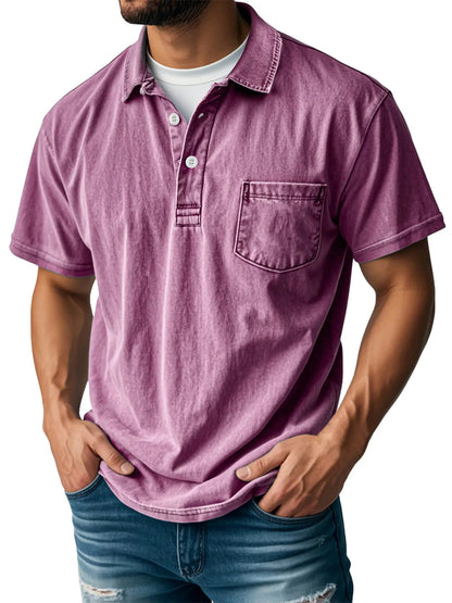 Men's Retro Lapel Button Pocket Casual Short Sleeve POLO Shirt