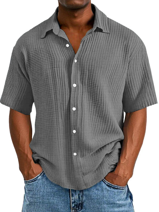 Men's Casual Loose And Comfortable Textured Short-sleeved Shirt Sold 779