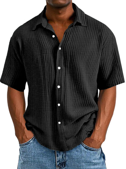 Men's Casual Loose And Comfortable Textured Short-sleeved Shirt Sold 779