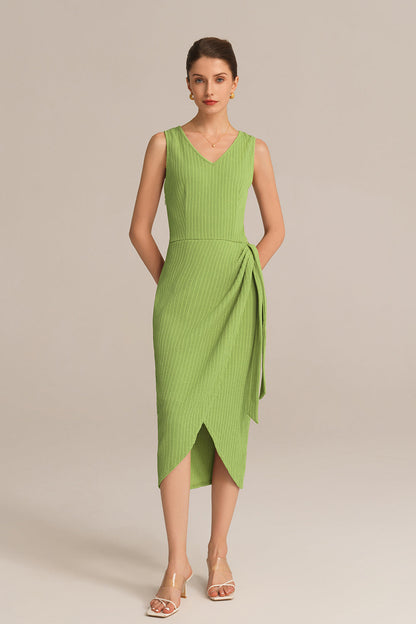 Casual V-Neck Sleeveless Wrap Hem Bodycon Dress - Green