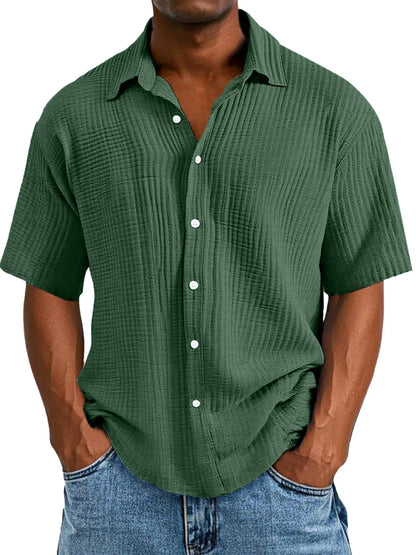 Men's Casual Loose And Comfortable Textured Short-sleeved Shirt Sold 779