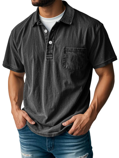 Men's Retro Lapel Button Pocket Casual Short Sleeve POLO Shirt