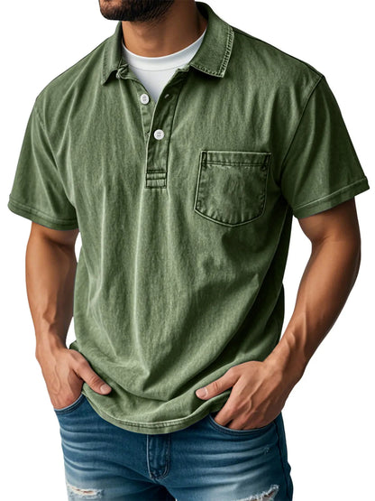 Men's Retro Lapel Button Pocket Casual Short Sleeve POLO Shirt