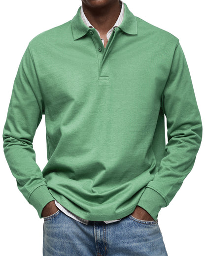 Men's Everyday Comfort Lapel Button Casual Long Sleeve POLO Shirt