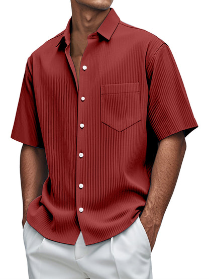 Men's daily loose solid color vertical pit short-sleeved shirt