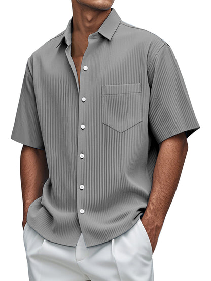 Men's daily loose solid color vertical pit short-sleeved shirt