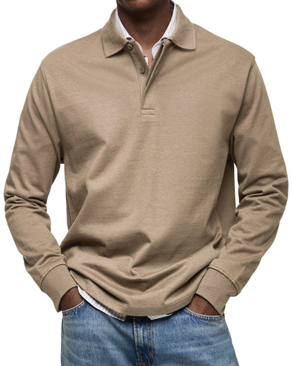 Men's Everyday Comfort Lapel Button Casual Long Sleeve POLO Shirt