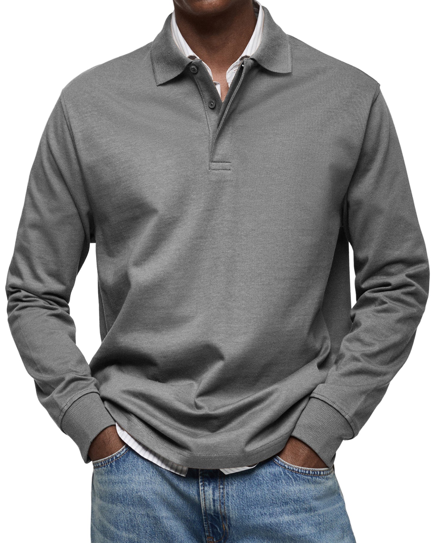 Men's Everyday Comfort Lapel Button Casual Long Sleeve POLO Shirt