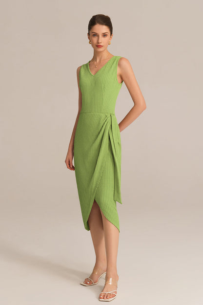 Casual V-Neck Sleeveless Wrap Hem Bodycon Dress - Green