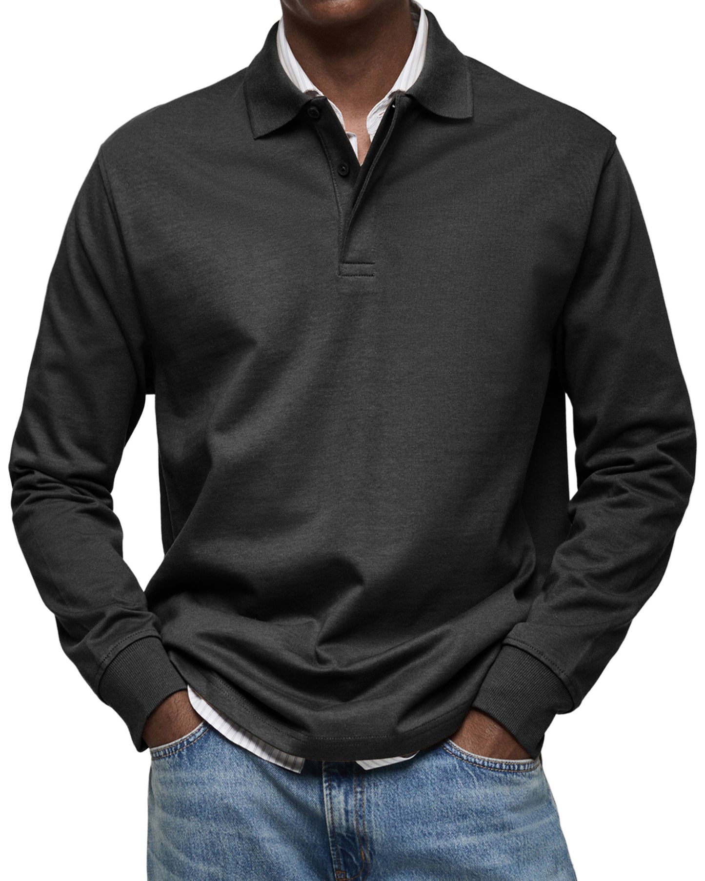 Men's Everyday Comfort Lapel Button Casual Long Sleeve POLO Shirt