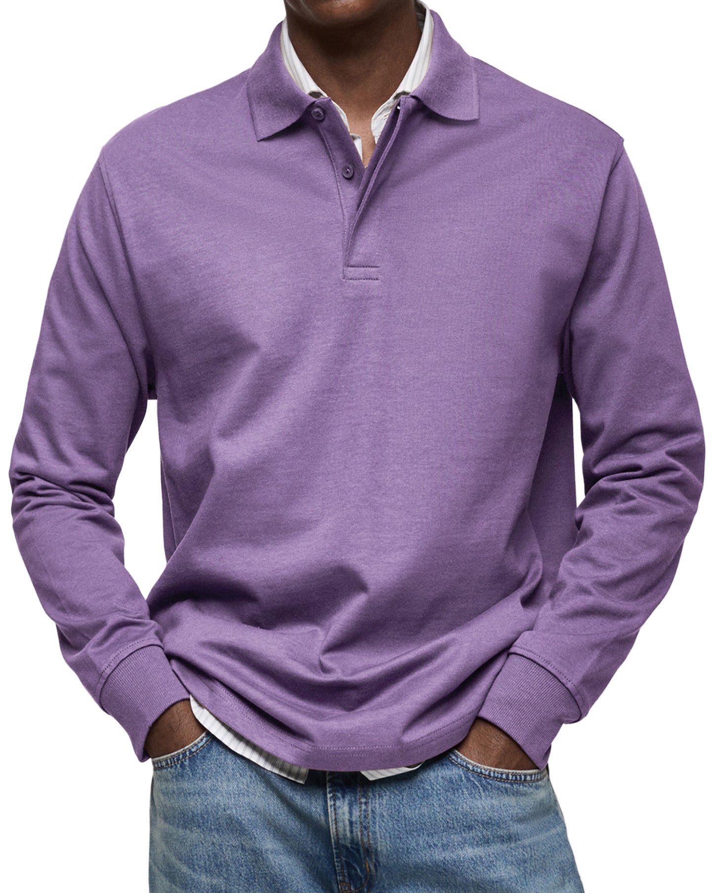 Men's Everyday Comfort Lapel Button Casual Long Sleeve POLO Shirt