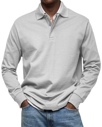 Men's Everyday Comfort Lapel Button Casual Long Sleeve POLO Shirt