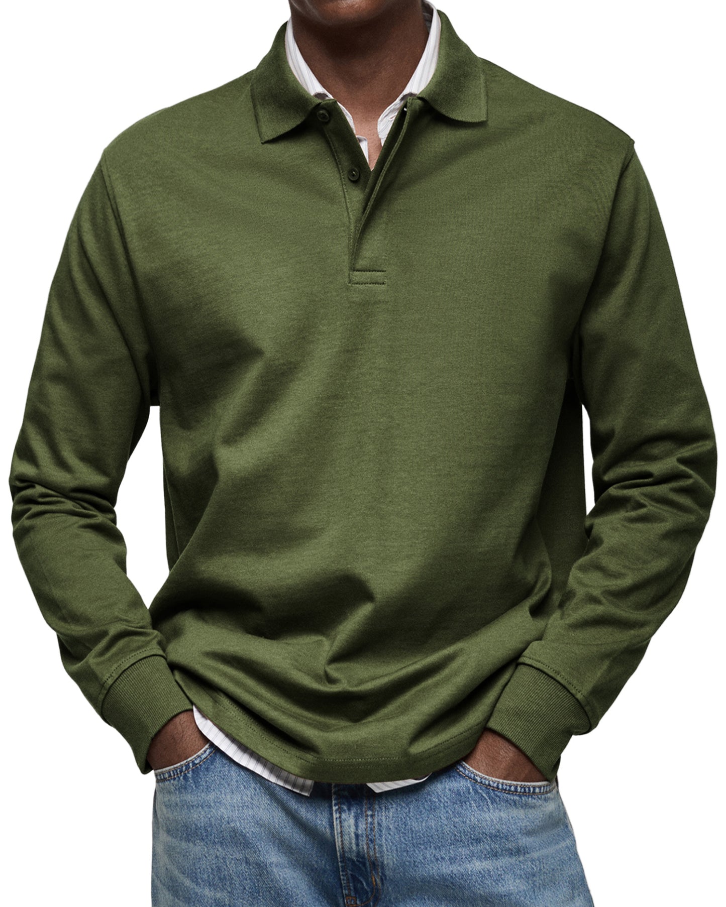 Men's Everyday Comfort Lapel Button Casual Long Sleeve POLO Shirt