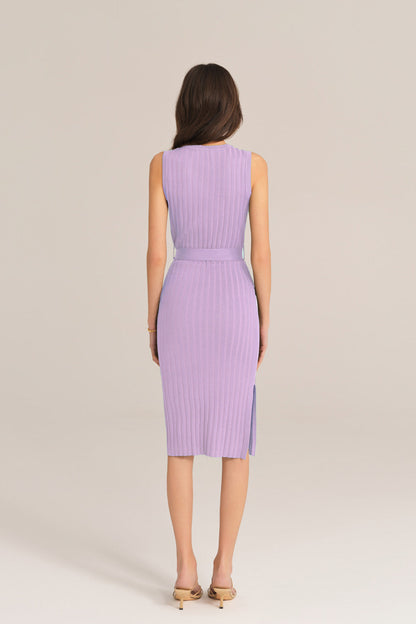 Notched Neck Sleeveless Hips-Wrapped Knitted Dress - Purple