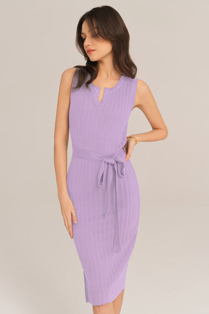 Notched Neck Sleeveless Hips-Wrapped Knitted Dress - Purple