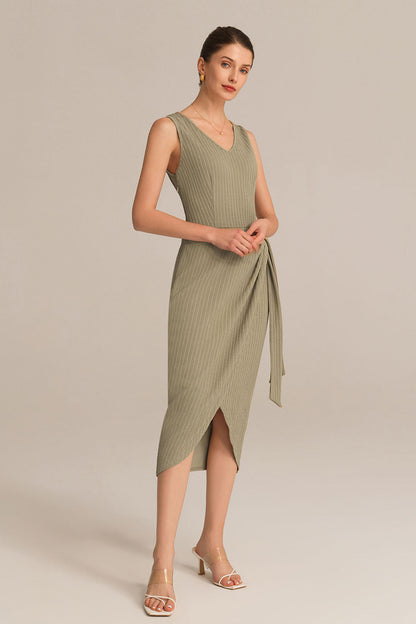 Casual V-Neck Sleeveless Wrap Hem Bodycon Dress - ArmyGreen