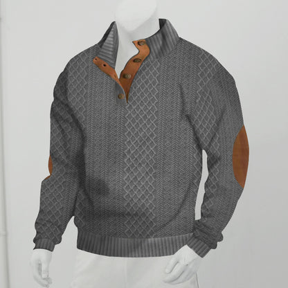 Men's Casual Standing Collar Long Sleeve Knitted Sweatshirt