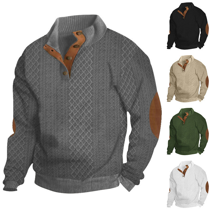 Men's Casual Standing Collar Long Sleeve Knitted Sweatshirt