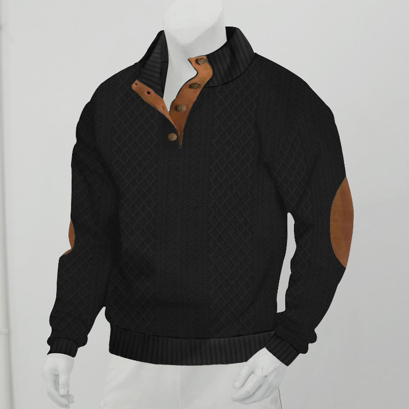 Men's Casual Standing Collar Long Sleeve Knitted Sweatshirt