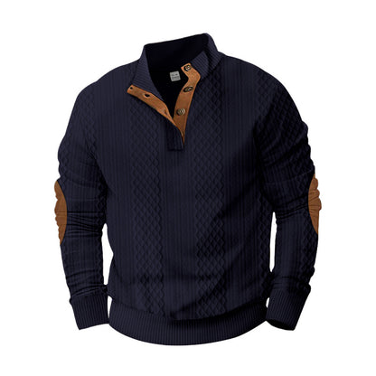 Men's Casual Standing Collar Long Sleeve Knitted Sweatshirt