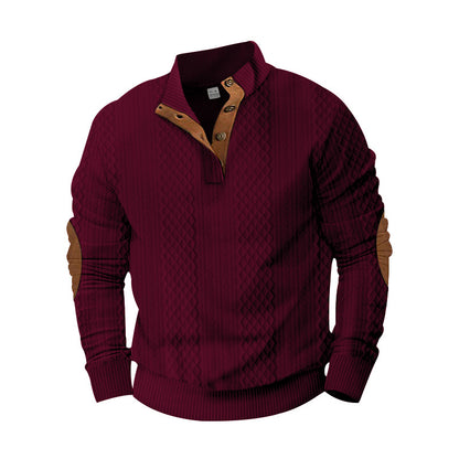 Men's Casual Standing Collar Long Sleeve Knitted Sweatshirt